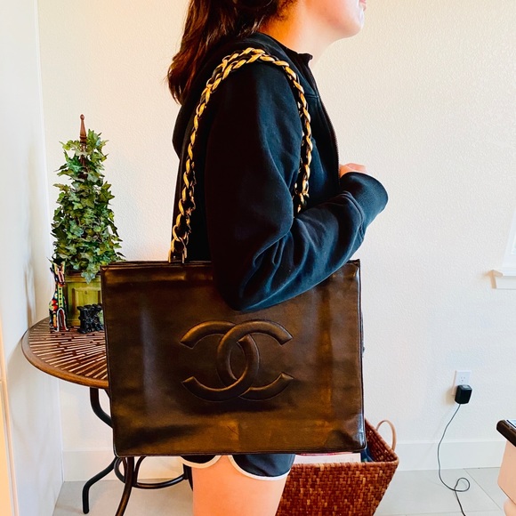 💓Sold💓Chain Large Shoulder Tote Bag Black - Picture 13 of 16